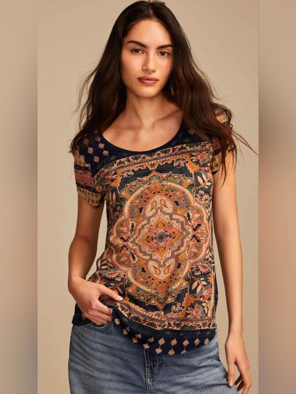 Lucky Brand Navy Persian Carpet Tee